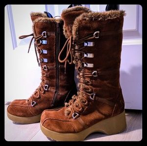 Report sleigh zip up tall fur trim boots 8.5
